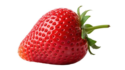 Ripe red strawberry PNG isolated on transparent background, fresh fruit with green stem and leaves for healthy eating and summer designs © PROSTOCK