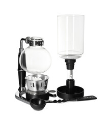Siphon (vacuum) coffeemaker with burner isolated on white