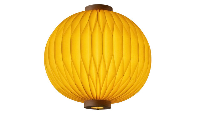 Yellow paper lantern isolated PNG on transparent background, decorative lighting element for festive occasions and interior design