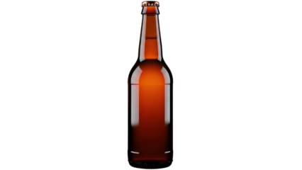 Amber beer bottle PNG isolated on transparent background, alcoholic beverage container for brewery and pub branding