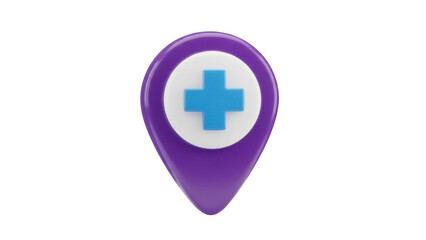 Obraz premium Medical location pin PNG isolated on transparent background, healthcare service pointer for maps and navigation apps