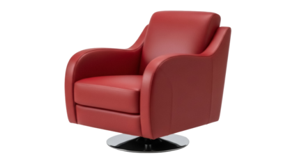 Modern red leather swivel armchair isolated PNG, comfortable seat for living room or office on transparent background