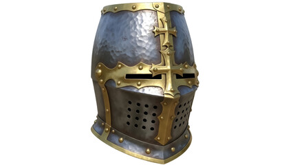 Medieval great helm isolated PNG, crusader helmet with cross for historical reenactment and fantasy...