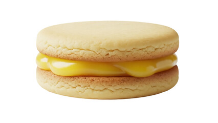 Delicious lemon macaron isolated PNG on transparent background, sweet meringue-based confection with a creamy filling for dessert and pastry shops