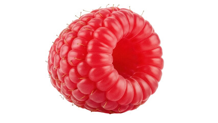 Fresh red raspberry isolated PNG, juicy fruit with many drupelets on transparent background,...