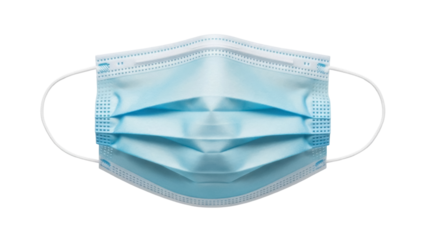 Blue surgical face mask PNG isolated on transparent background, medical protective equipment for healthcare and virus prevention