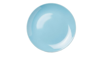 Light blue ceramic plate isolated PNG on transparent background, simple dishware for food presentation and kitchen design
