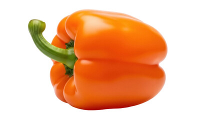 Vibrant orange bell pepper isolated PNG, fresh vegetable with green stem on transparent background...