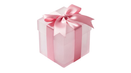 Obraz premium Elegant light pink gift box with satin ribbon bow isolated PNG, present for birthday or special occasion on transparent background