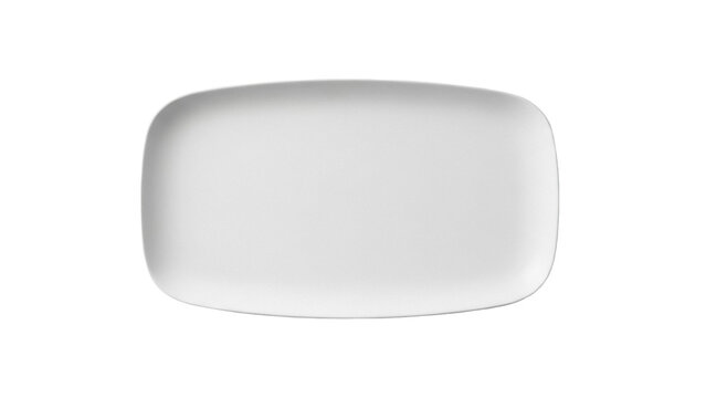 Rectangular white ceramic plate isolated PNG on transparent background, modern serving dish for food presentation and restaurant use