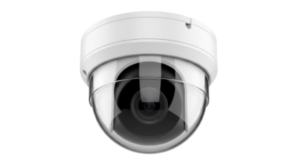Dome security camera PNG isolated on transparent background, surveillance system for home safety and crime prevention