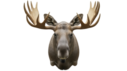 Moose head with antlers isolated PNG on transparent background, majestic animal portrait for wildlife and nature designs