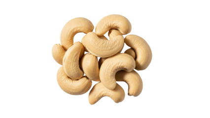 Pile of cashew nuts isolated PNG, healthy snack food rich in protein and dietary fiber for vegan and vegetarian diets