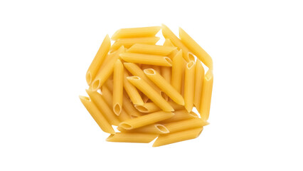 Penne pasta isolated PNG on transparent background, uncooked Italian pasta tubes for culinary and food design projects