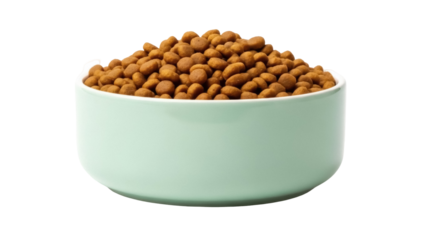 Bowl full of dry cat food PNG isolated on transparent background, nutritious pet food for feline health and well-being