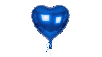 Shiny blue heart balloon isolated PNG, festive decoration for birthday party or Valentine s Day celebration on transparent background