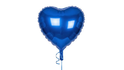 Shiny blue heart balloon isolated PNG, festive decoration for birthday party or Valentine s Day celebration on transparent background