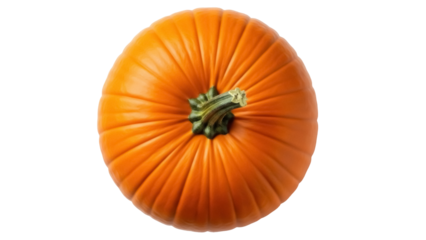 Vibrant orange pumpkin isolated PNG on transparent background, autumn harvest vegetable for Halloween and Thanksgiving designs