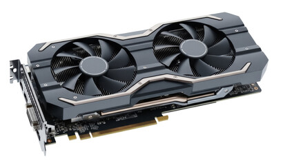 Modern gray graphics card isolated PNG, high-performance component for gaming and video editing on transparent background