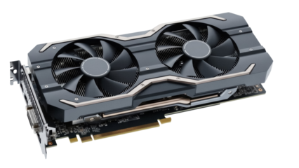 Modern gray graphics card isolated PNG, high-performance component for gaming and video editing on transparent background