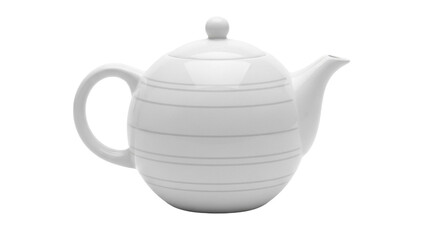 Elegant white ceramic teapot with subtle stripes isolated PNG, classic tea serving vessel for kitchenware and beverage concepts
