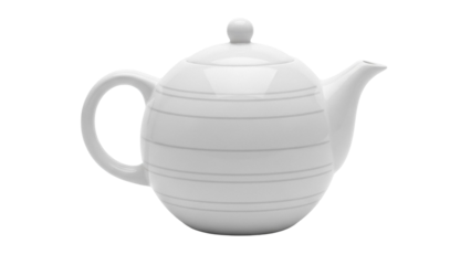 Elegant white ceramic teapot with subtle stripes isolated PNG, classic tea serving vessel for kitchenware and beverage concepts