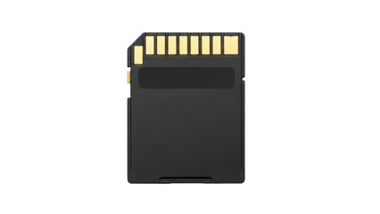 Black SD memory card isolated PNG, secure digital storage device for cameras and mobile phones on transparent background