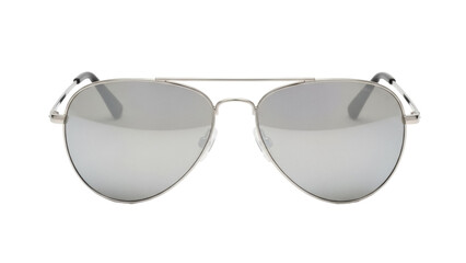 Silver aviator sunglasses PNG isolated on transparent background, classic eyewear with gray lenses for fashion and sun protection