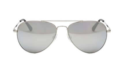 Silver aviator sunglasses PNG isolated on transparent background, classic eyewear with gray lenses for fashion and sun protection