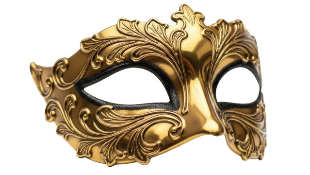 Ornate golden masquerade mask isolated PNG, elegant party costume accessory on transparent background