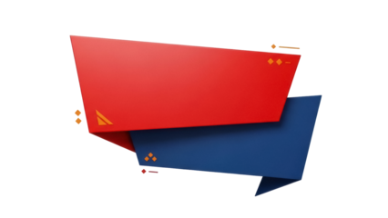 Red and blue geometric banner PNG isolated on transparent background, modern origami style graphic element for web design