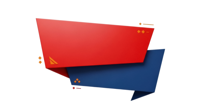 Red and blue geometric banner PNG isolated on transparent background, modern origami style graphic element for web design - Powered by Adobe