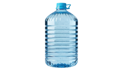 Large blue water bottle isolated PNG on transparent background, reusable container for hydration and emergency preparedness