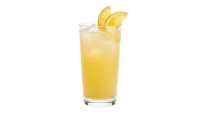 Refreshing lemonade in glass with lemon slices isolated PNG, cool summer drink on transparent...