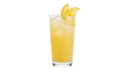 Refreshing lemonade in glass with lemon slices isolated PNG, cool summer drink on transparent background for beverage and refreshment concepts