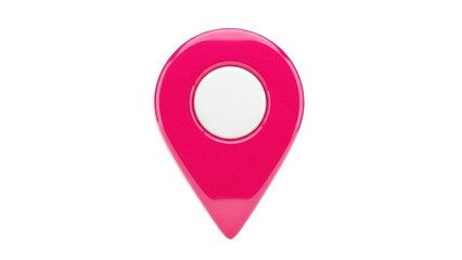 Shiny pink map pointer isolated PNG on transparent background, location pin icon for navigation and travel apps