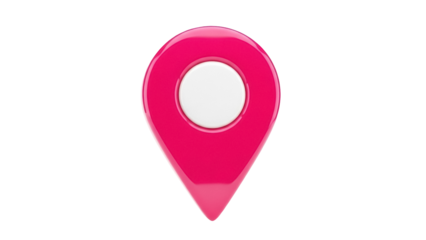 Shiny pink map pointer isolated PNG on transparent background, location pin icon for navigation and travel apps