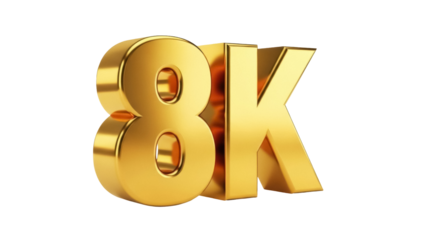 Golden 8K logo PNG isolated on transparent background, high resolution display technology for television and computer screens