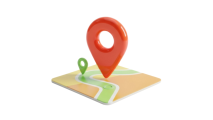 Map with red location pin PNG isolated on transparent background, navigation and travel concept for graphic design and web use