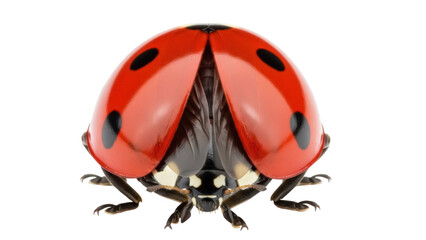 Red ladybug with black spots PNG isolated on transparent background, close-up macro shot of a ladybird beetle © PROSTOCK