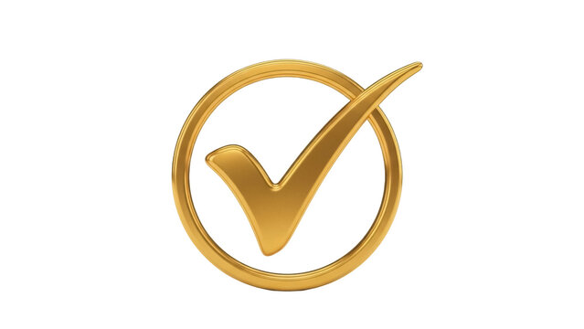Golden check mark in circle isolated PNG, approval symbol for web design and user interface elements on transparent background