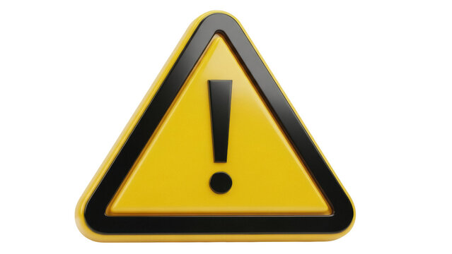 Yellow warning sign with black border and exclamation mark isolated PNG, attention symbol for danger and caution on transparent background