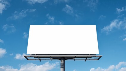 Billboard Against Azure Sky, Blank Canvas, Metal Framework Open Air, Clear Day.