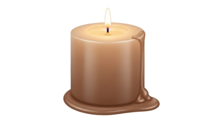 Beige candle with dripping wax isolated PNG on transparent background, decorative element for festive and spiritual occasions