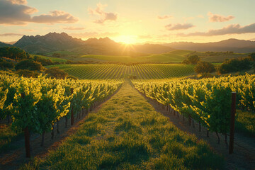 Naklejka premium Sunrise Gilds the Vineyards with Golden Serenity