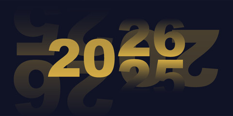 Happy New Year 2026 golden number. Happy New Year 2026 countdown golden greeting card. Premium design for New year and Christmas celebrations