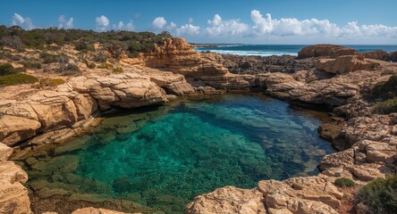 Coastal Pool. A Symphony of Stone and Sea, Turquoise Waters Reflecting the Sky.