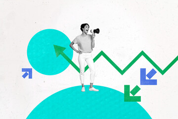 Zine 3d image picture sketch collage image of happy businesswoman businessman receive arrow career...