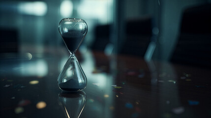 Hourglass with Sand Running Out on Office Table - Business Deadline