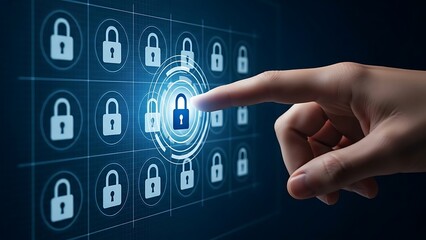 Hand interacting with digital padlock on screen finger